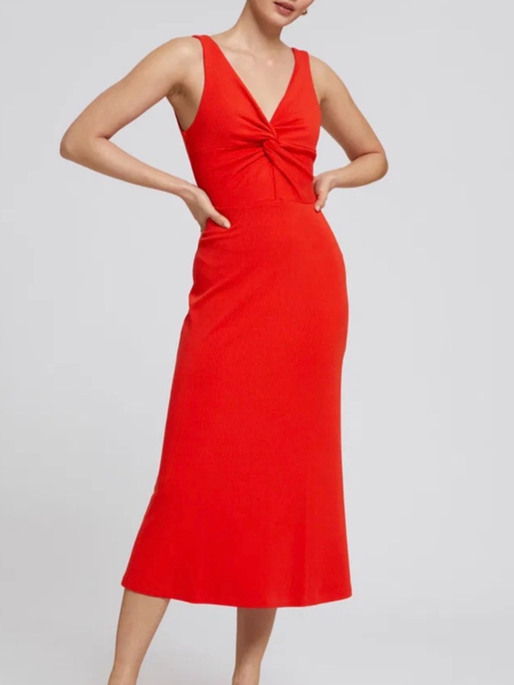 & Other Stories la delia  Red Twist-Knot V-Neck Midi Dress
